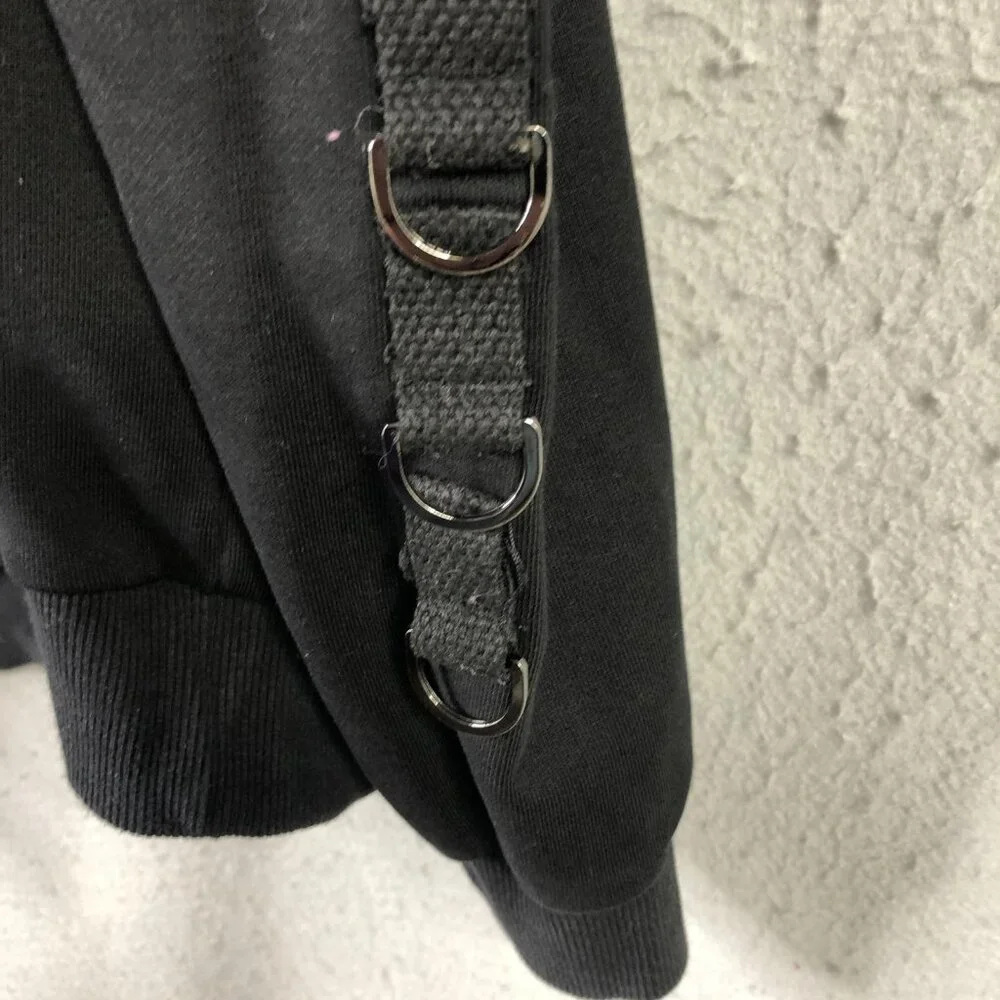LF The Brand Hoodie Womens S Black Cold Shoulder Straps Punk Gothic Streetwear - Picture 6 of 12